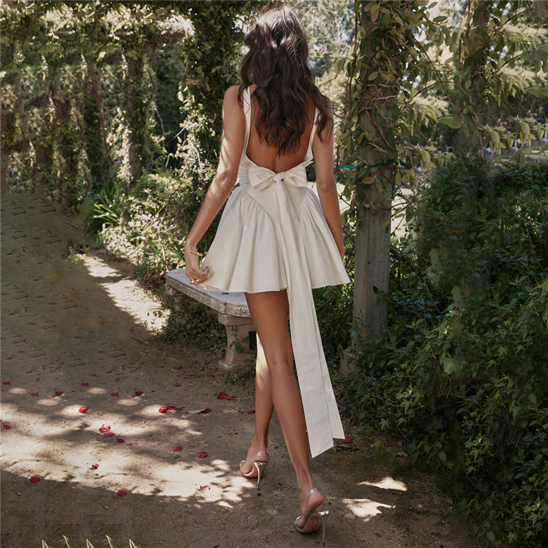 Summer Women Sexy Backless Lace up Bow Evening Dress Women Bella Mia