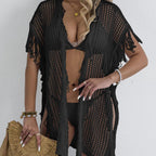 Women Cardigan Women Clothing Sexy Cutout Woven Shirt Tassel Stitching Beach Beach Cover Up Bella Mia