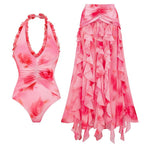 Printed One Piece Swimsuit Women Vacation Beach Tassel Skirt Sets Bella Mia