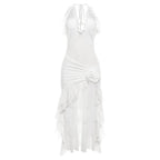 Spring Women Clothing Halter Backless Slim Fit Solid Color Ruffles Dress Bella Mia