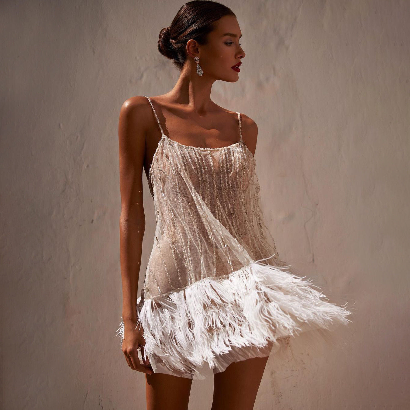 Arrival Party Dress Sexy Backless Dress Layered Tassel Mesh Sequin Cami Dress Bella Mia