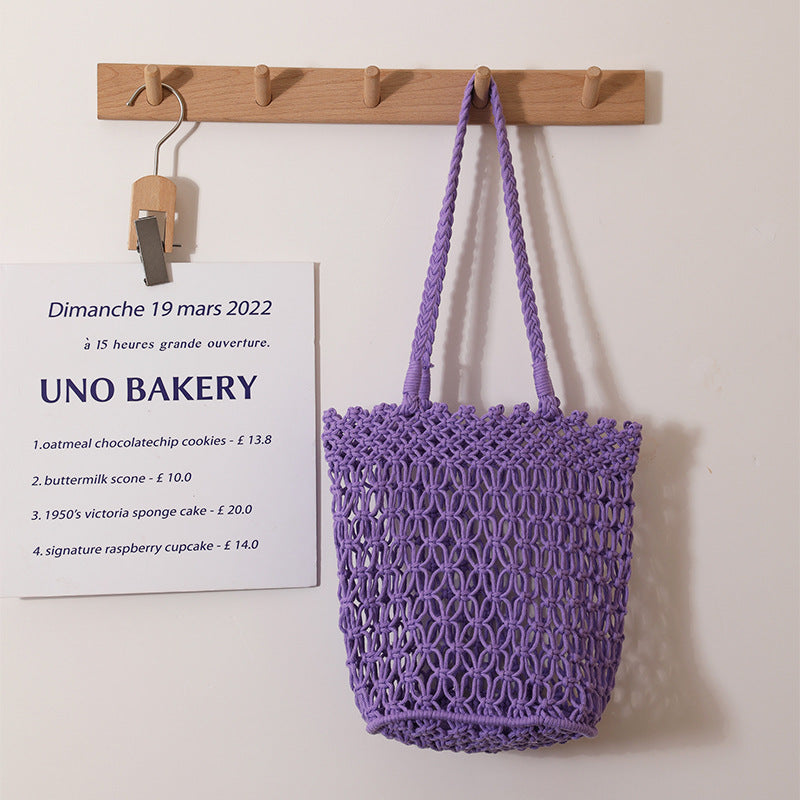 Hollow Out Cutout Shoulder Cotton Thread Woven Bag Lace Straw Bag Vacation Beach Bag Women Bag Bella Mia
