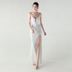 Boning Corset Waist Tight Heavy Industry Beads Heart Shaped Collar Sequined Evening Dress Luxury Cocktail Evening Dress Bella Mia