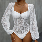 Fall Women Clothing Lace Stitching Long Sleeve White Jumpsuit Bella Mia