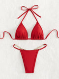 Ladies Swimsuit Split Swimsuit Solid Color Swimsuit Summer T Back Sexy Women Bikini Bella Mia