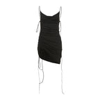 Spring Women Clothing Sexy Swing Collar Backless Solid Color Drawstring Lace Slim Fit Dress Bella Mia