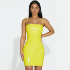 Women Clothing Summer Sexy Strapless Suspenders Tight Waist Sheath Dress Faux Leather Women Bella Mia