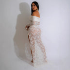 Sexy Tube Top Lace Suit Skirt Autumn Long Sleeve Pleated High Slit Women Skirt Bella Mia