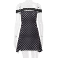 Women Clothing Summer Sexy off Neck Lace Polka Dot Print Slim Fit Sheath Dress Bella Mia