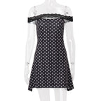 Women Clothing Summer Sexy off Neck Lace Polka Dot Print Slim Fit Sheath Dress Bella Mia