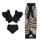 Retro High Waist Split Swimsuit Women Ruffled Bikini Swimsuit Chiffon Beach Skirt Set Bella Mia