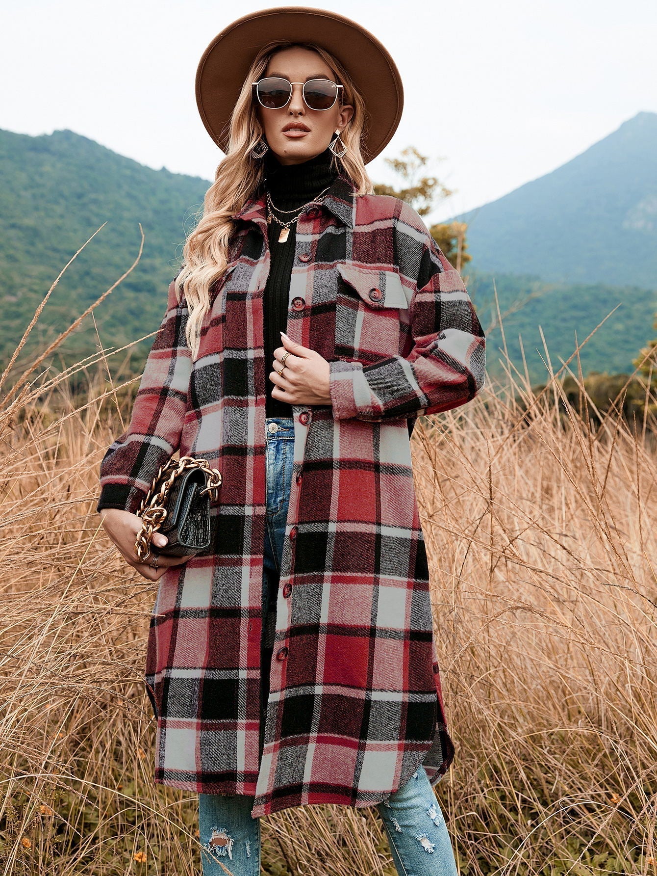 Autumn Winter Women Plaid Trench Coat Bella Mia