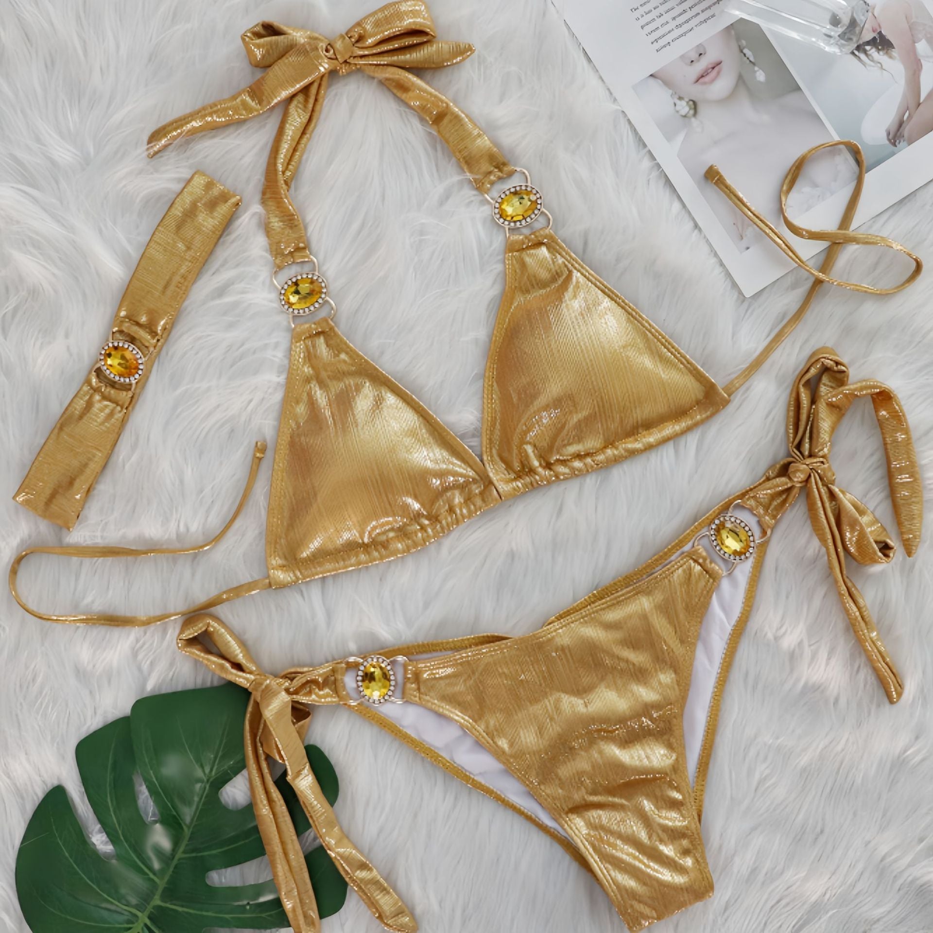 Sexy Bikini Crystal Diamond Three Piece Split Swimsuit Beach Shiny Women Swimsuit Bella Mia