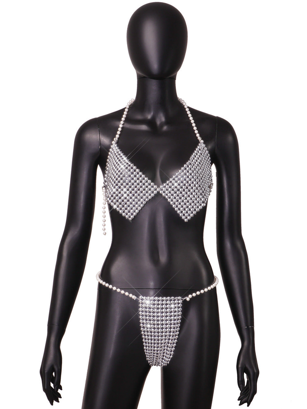 Cross Mirror Women Clothing Summer Sexy Three Point Pearl Halter Set Women Bella Mia