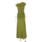Women Clothing Summer One Shoulder Pleated Slim Fit Skirt Set Bella Mia
