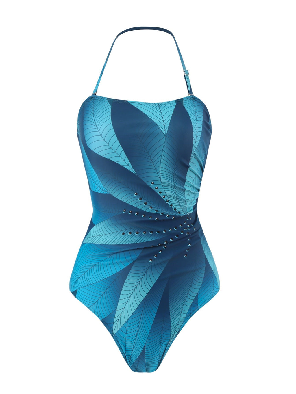 Lonkey French One Piece Two Piece Set Swimsuit Leaf Printed Sheath Dress Conservative Halter Swimsuit Women Bella Mia