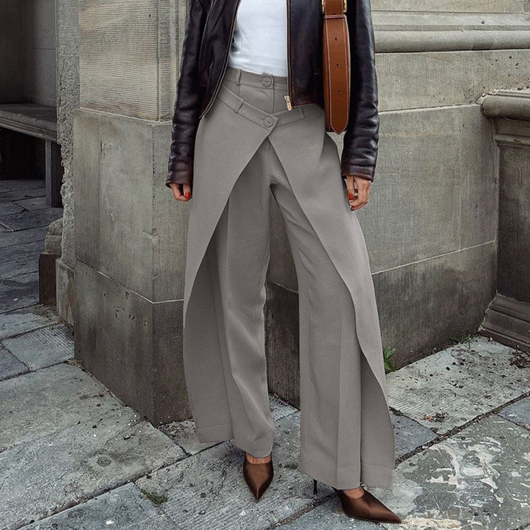 French Minority Design High Waist Trousers Women Clothing Spring Loose Irregular Asymmetric Casual Wide Leg Pants Bella Mia