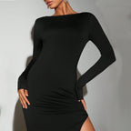 Sexy Socialite Dress Autumn Winter round Neck Bare Back Design Mid Length Dress Bella Mia