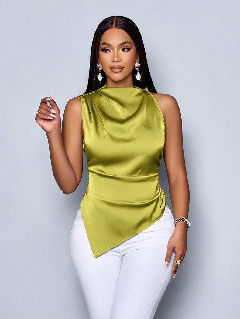 Women Clothing Summer Satin Shirt Women Asymmetric Satin Shirt Women Top Bella Mia