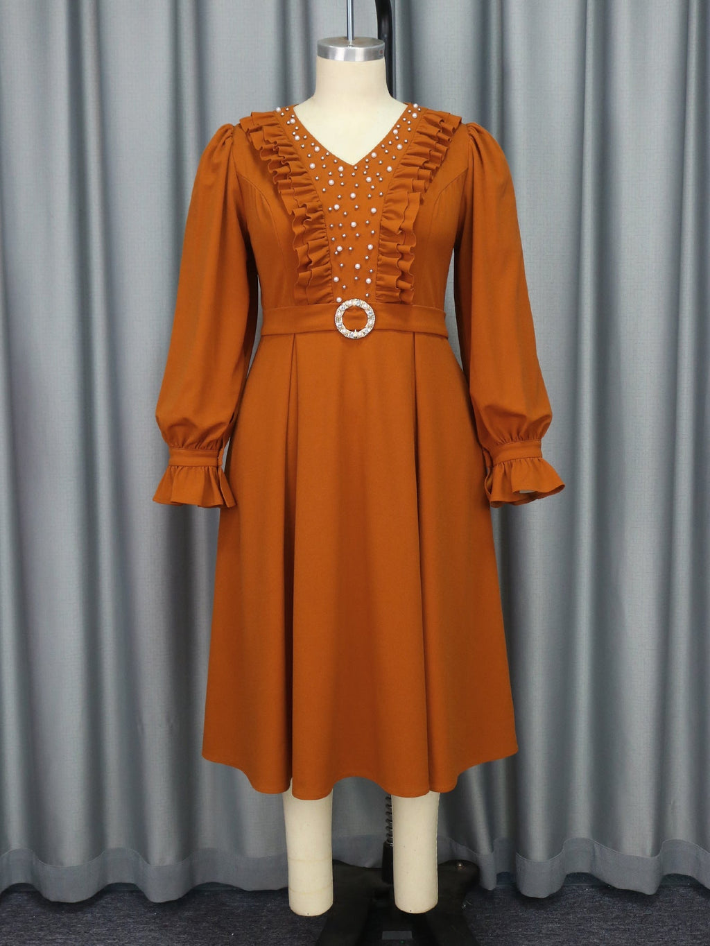 Women V neck Lantern Sleeve Stringy Selvedge Dress Evening Party Beaded Dress Bella Mia