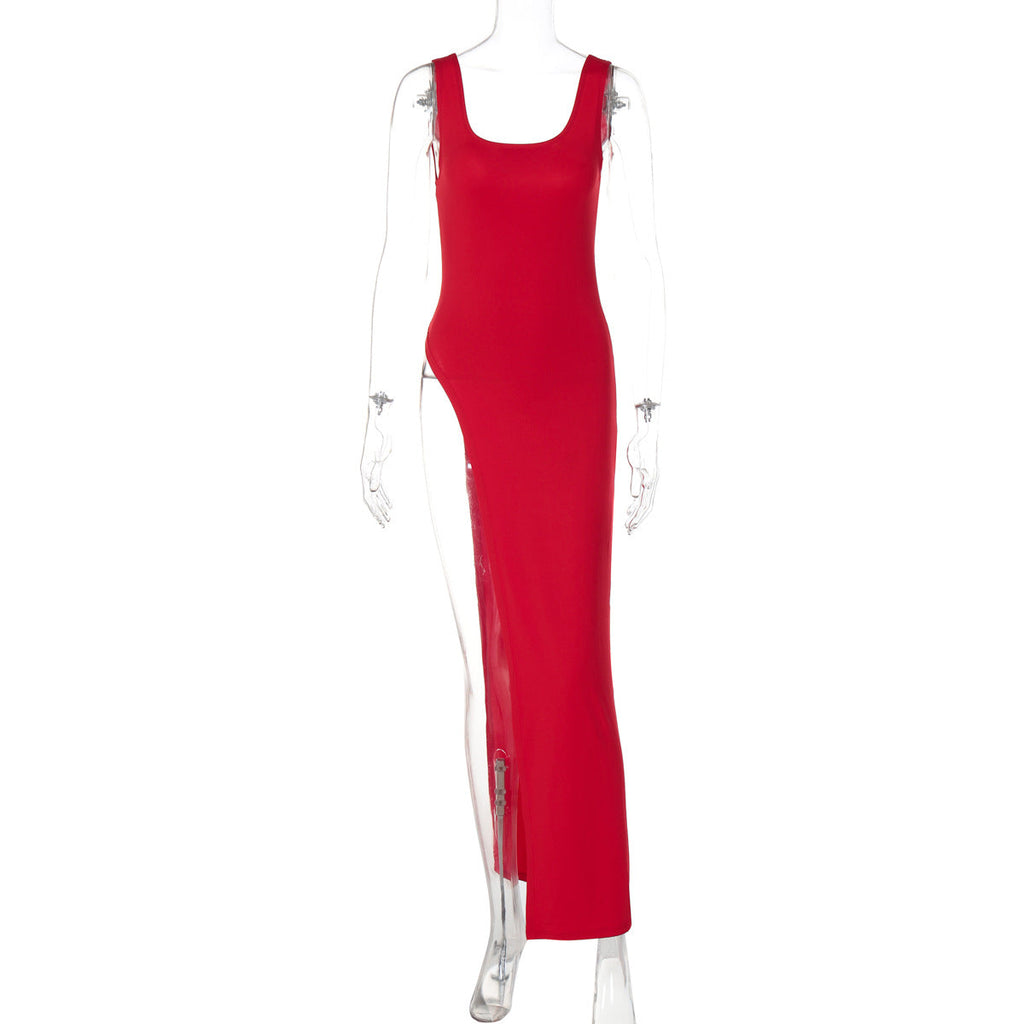 Women Clothing Summer Street Shooting Personality Slim Fit Split Shoulder Strap Dress Bella Mia
