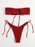 Women Seperated Swimwear Low Waist Basic Strapless Solid Color Tube Top Sexy Bikini Bella Mia