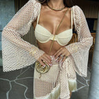 Small Sunken Stripe Solid Color Three Point Bikini Skirt Split Swimsuit Set Bella Mia