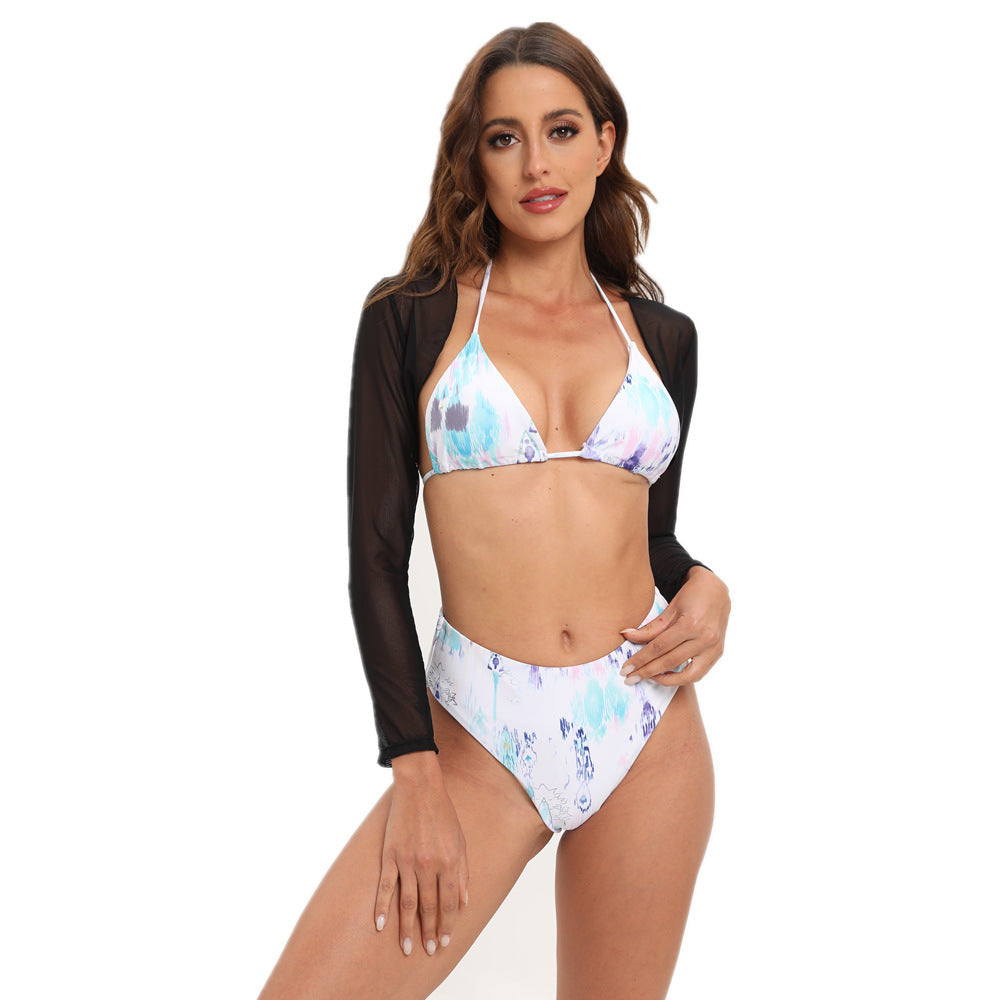 Women Seperated Swimwear Mesh Outerwear Three Piece Set Sexy Graffiti Bikini Bikini Bella Mia