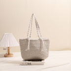 Tassel Shoulder Cotton Thread Woven Bag Solid Color Straw Bag Vacation Beach Bag Casual Women Bag Bella Mia