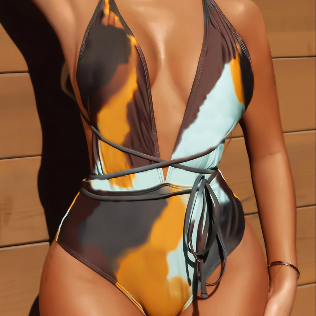 Women One Piece Lace Up Swimsuit Tie Dyed Sexy Bikini Bella Mia