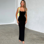 Sexy Hollow Out Cutout Backless Stitching Tied Slim Fit Long Elegant Dress Women Bella Mia
