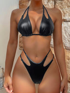 Bikini Double Bikini Open Back Swimsuit Lace up Swimsuit Women Sexy Swimsuit Solid Color Two Piece Sets Bella Mia