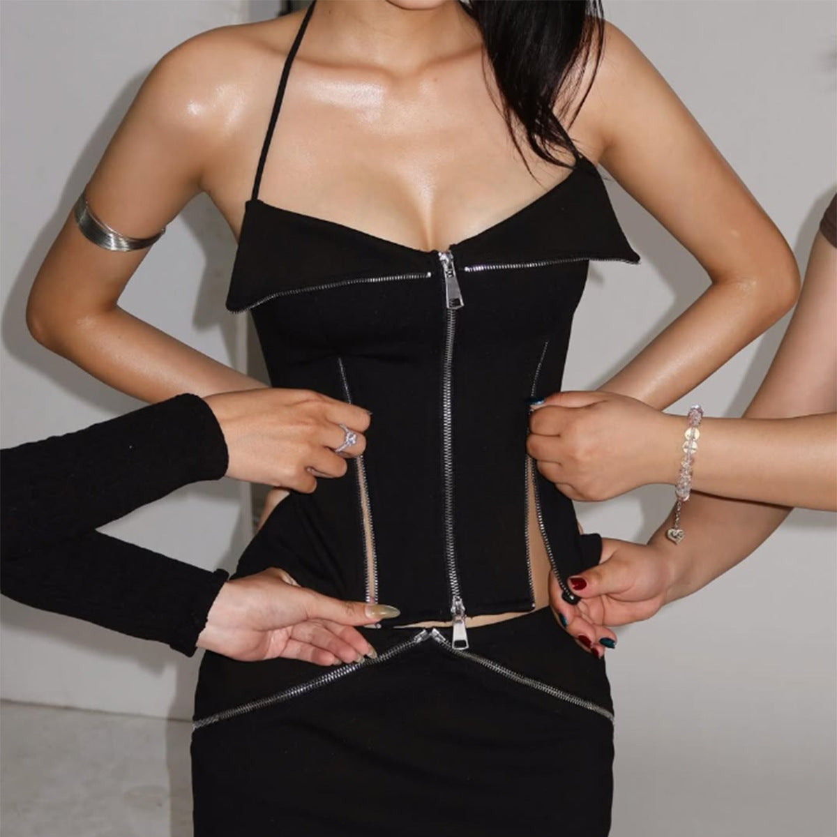 Sexy Street Shooting Design Short Zipper Corset Slim Halter Vest Bella Mia