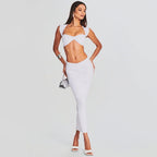 Summer White Dark Fringe Long Zipper Sexy Dress Cropped Outfit Sexy Women Clothing Bella Mia
