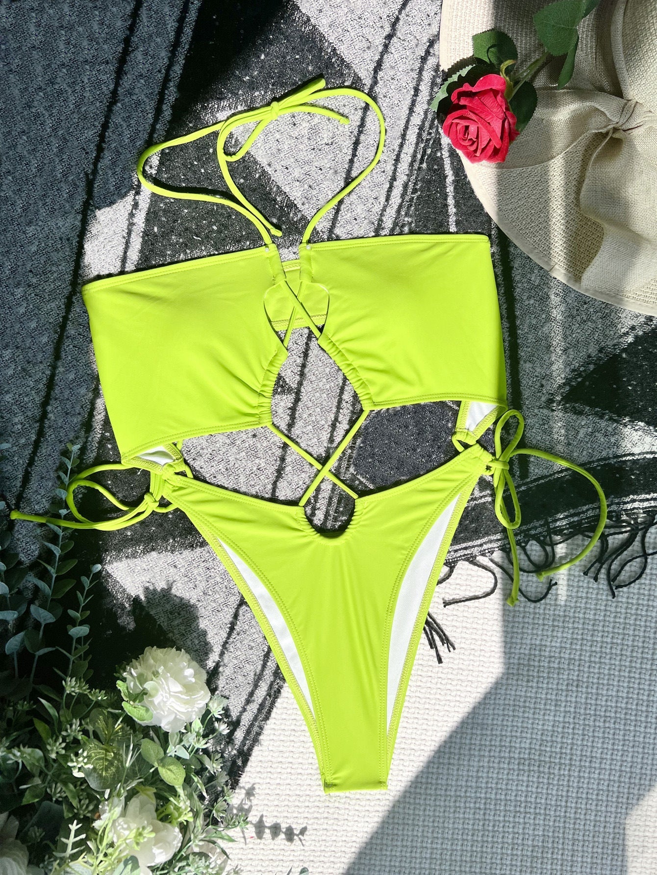 Women Double One Piece Swimsuit Solid Color Bikini Swimsuit Sexy Swimsuit Strap Bikini Bella Mia