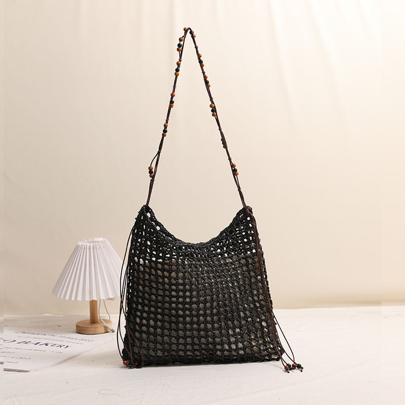 Summer Straw Woven Bag With Lace Up Pattern Suitable For Women Beach Vacation Beach Bag Bella Mia