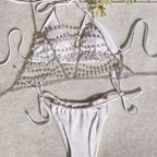 Sexy Pearl Chain Bandage Swimsuit Women Split Three Piece Bikini