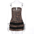 Women Clothing Summer Sexy Tube Top Leopard Print Sleeveless Pleated Short Dress Bella Mia