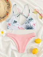 Bikini Swimsuit Criss Cross Split Floral Bikini U Shaped Decorative Swimming Tide Swimsuit