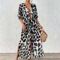 Women Cardigan Women Clothing Batwing Sleeve Lace up Waist Controlled Leopard Print Mesh Beach Beach Cover Up Bella Mia