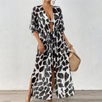 Women Cardigan Women Clothing Batwing Sleeve Lace up Waist Controlled Leopard Print Mesh Beach Beach Cover Up Bella Mia