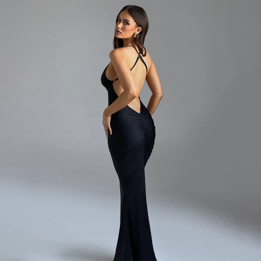 Spring Dress Sexy Trend V neck Backless Slim Fit Sheath Suspender Bella Mia