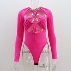 Summer Women Sexy Sexy Hollow Out Cutout out Strap Slim Solid Color Long Sleeve Jumpsuit Women Bella Mia