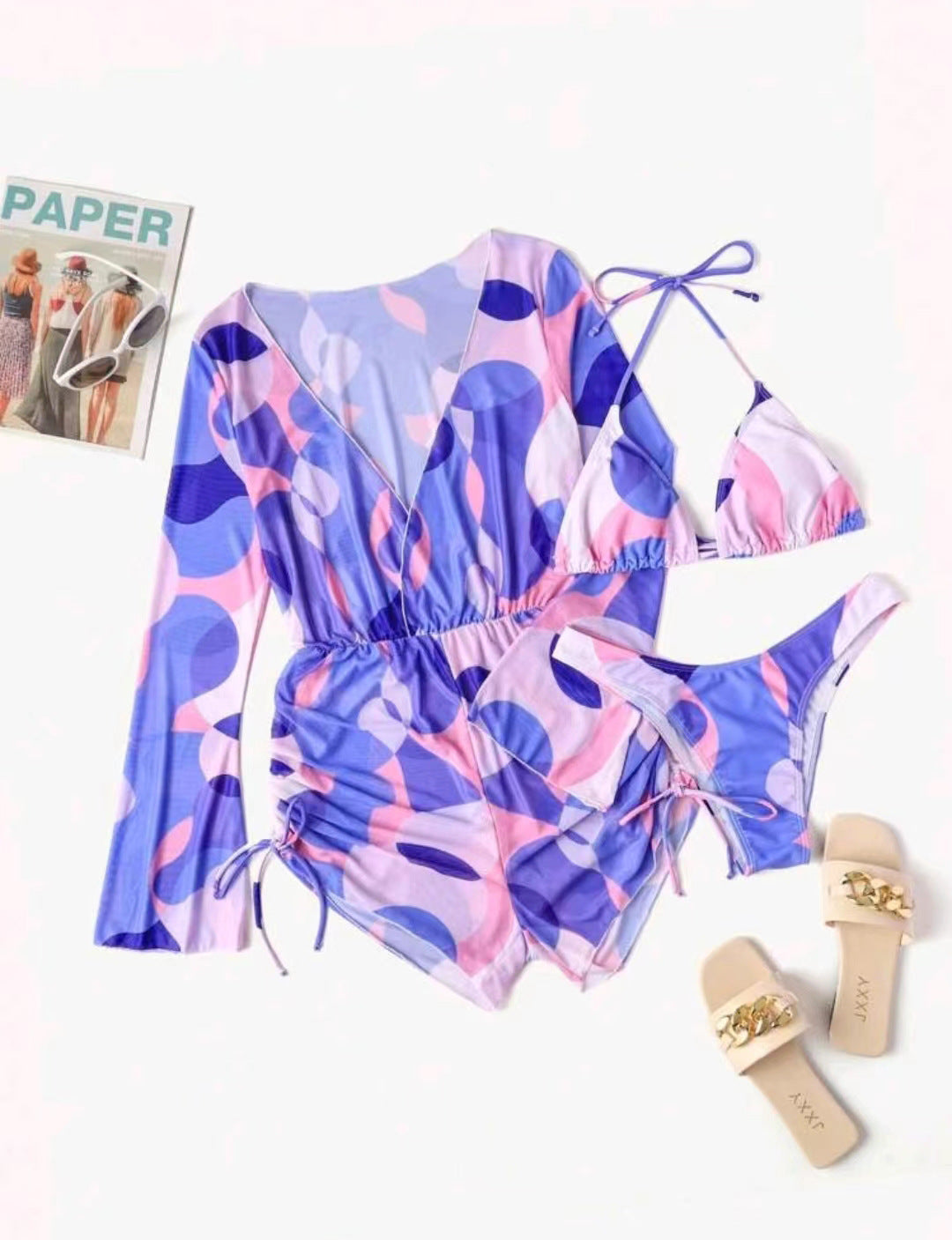 Swimwear One Piece Long Sleeves Mesh Outerwear Bikini Three Piece Swimsuit Women Bikini Bella Mia
