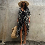 Rayon Printed Beach Cover-up Sexy Cardigan Belt Sun Protection Shirt Beach Cover Up Bella Mia