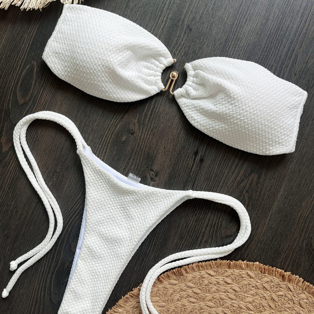 Special Fabric Metal Solid Color Bikini Sexy Backless Split Swimsuit Nylon Bikini Bella Mia