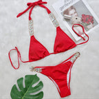 Bikini Plain Women Split Strap Luxury Diamond Swimsuit Sexy Metal Chain Accessories Swimwear Bella Mia