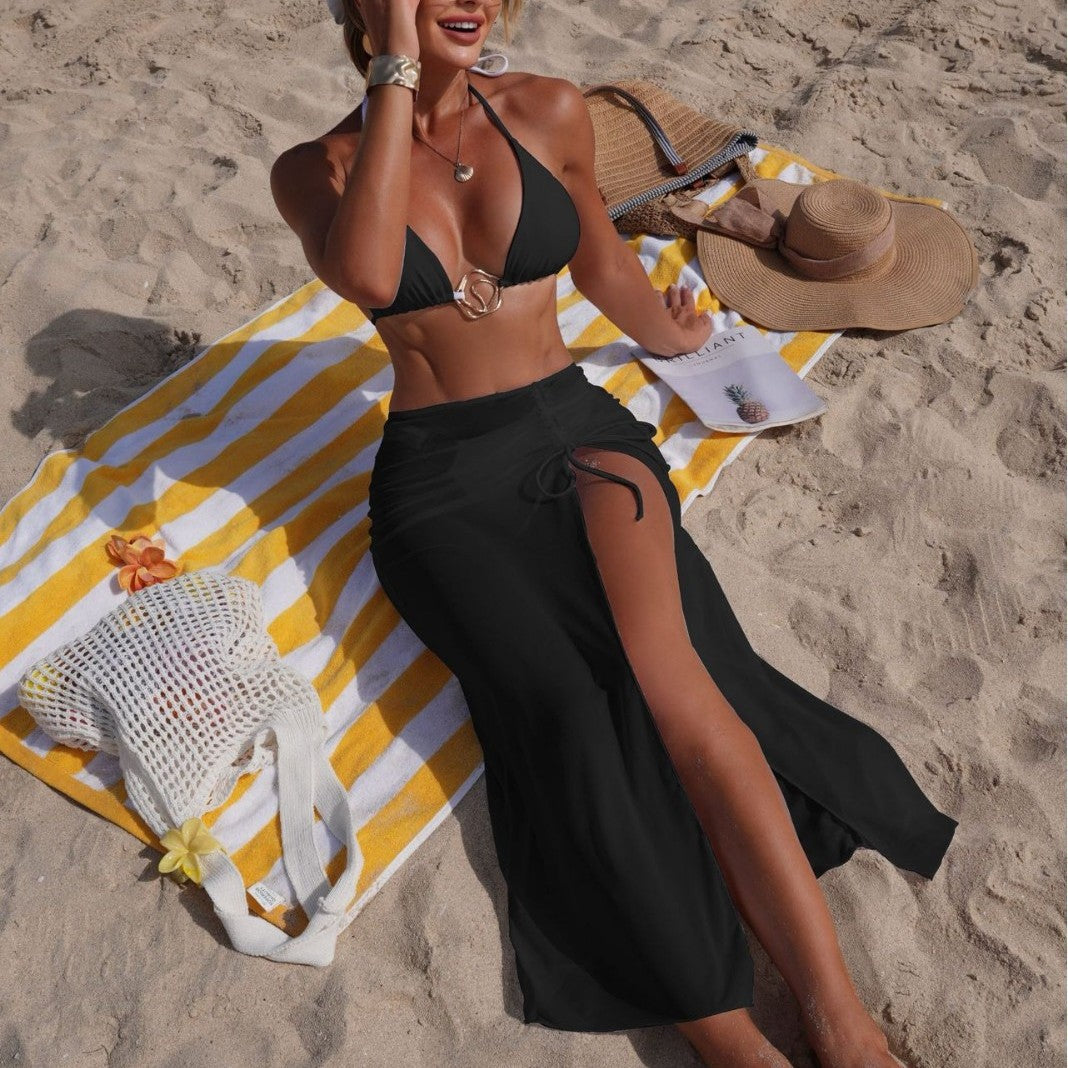 Solid Color Beach Sun Protection Tulle Skirt Sexy Three Piece Set Bikini Split Swimsuit Bella Mia