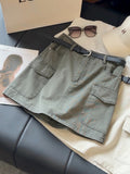 Workwear Denim Skirt Women Summer High Waist Slimming Multi Pocket Anti Exposure A line Skirt (No belt)