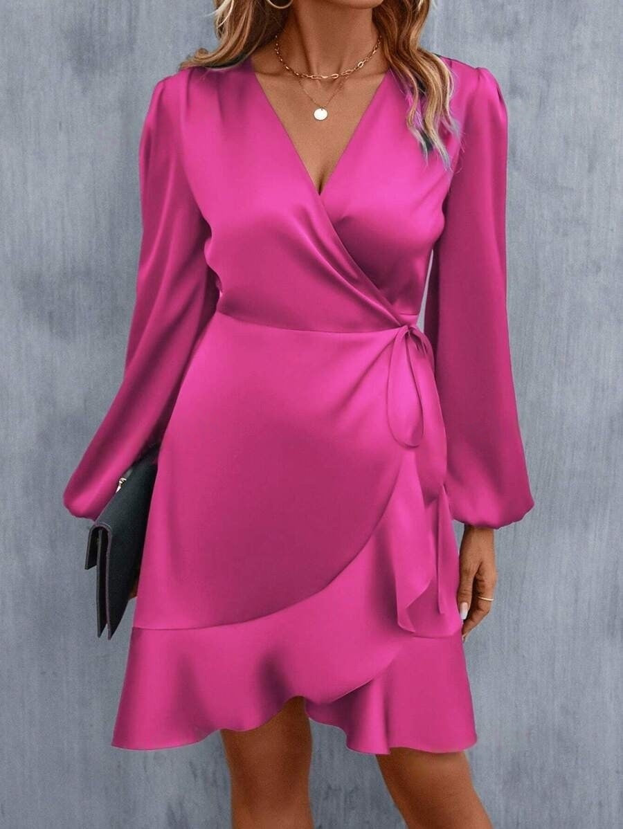 V neck Dress Satin Waist Tight Low Cut Casual Midi Dress Sweet Women Clothing Bella Mia
